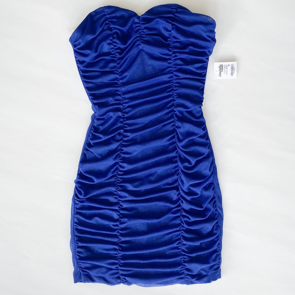 NWT Blue Ruched Sparkle Mini Tube Dress